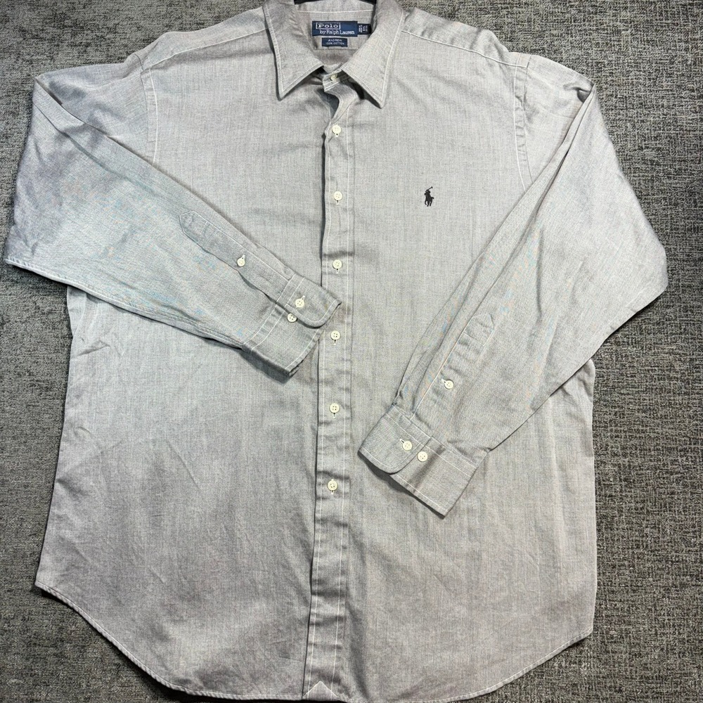 Polo Ralph Lauren Button Down Mens 17.5 34/35 Grey Andrew Cotton Long Sleeve